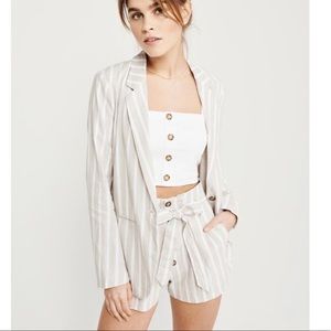 abercrombie tan & white striped linen blazer
